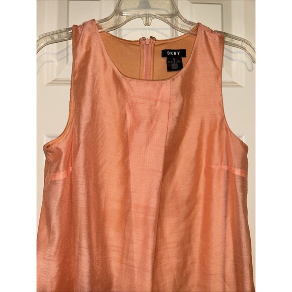 DKNY Dress Sheer Layered Knee Length Zipper Back Peach Womens size 6 Night out - Picture 2 of 5